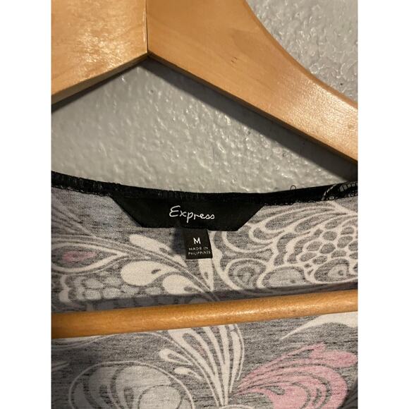 Express Wrap Dress Womens Medium Black Red Floral Tie Surplice Whimsigoth Y2K - Picture 2 of 7